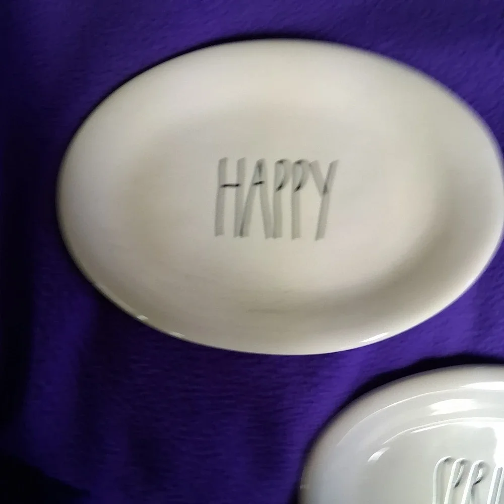 New Rae Dunn Happy Spring Oval Snack Plates Lot of 2‎ Artisan Collection
